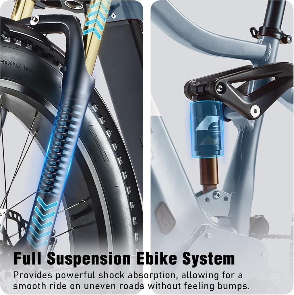 DAMSON Electric Bike for Adults Dual Motor AWD 5000W/3000W/1500W Peak 40MPH/30MPH Dirt Ebike, 52V/48V Max-Output Up to 65/80/120/160 Miles Long Range, 26' Full Suspension Fat Tire Mountains Bicycle