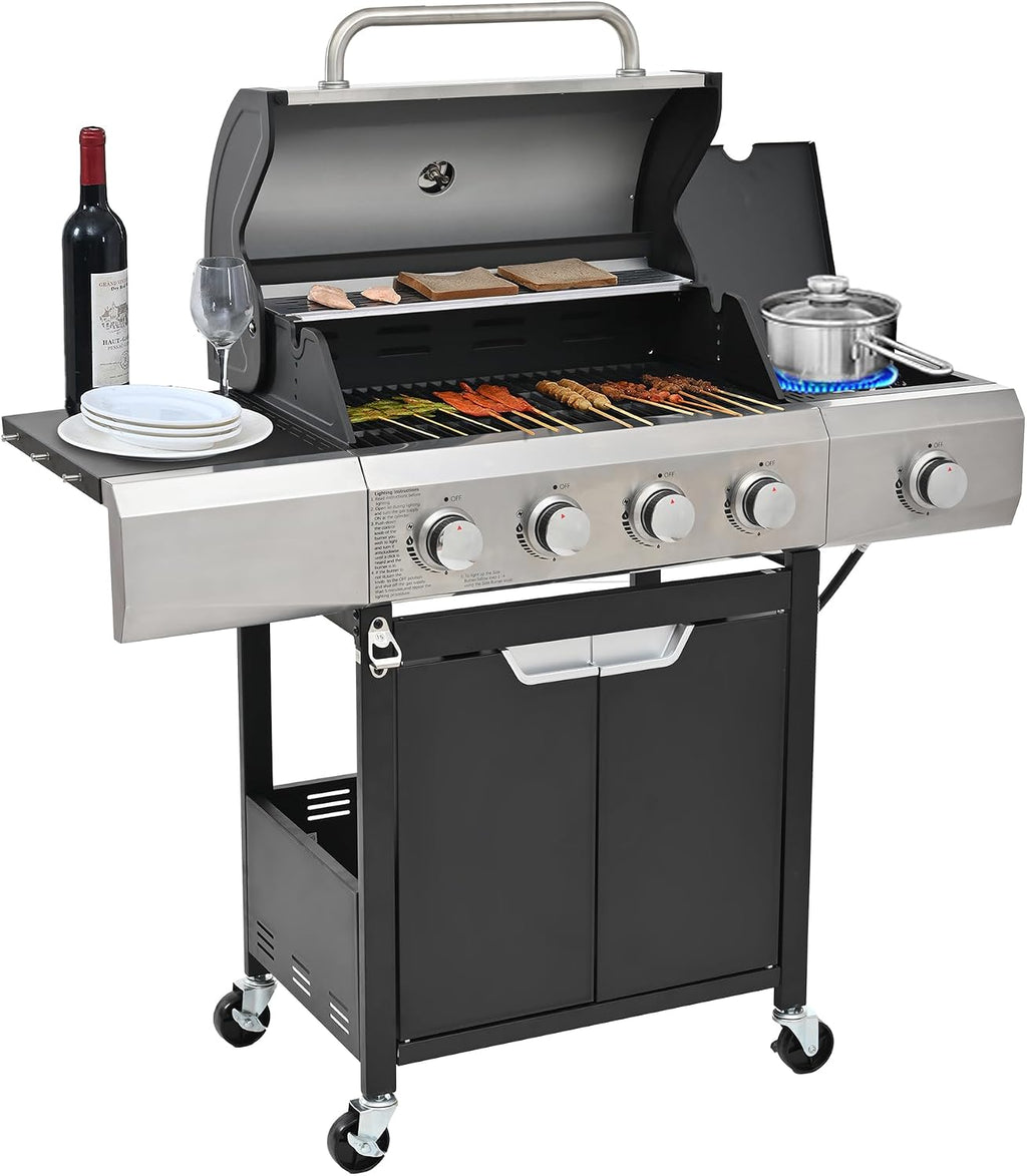 Endark 51000BTU|4-burner propane gas grill | Stainless steel construction | Dual side racks and wheels | Designed for patio, garden, and backyard cooking
