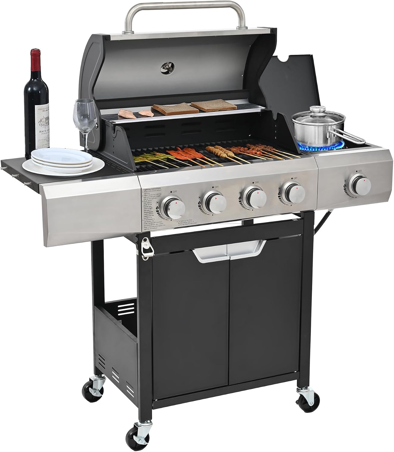 Endark 51000BTU|4-burner propane gas grill | Stainless steel construction | Dual side racks and wheels | Designed for patio, garden, and backyard cooking