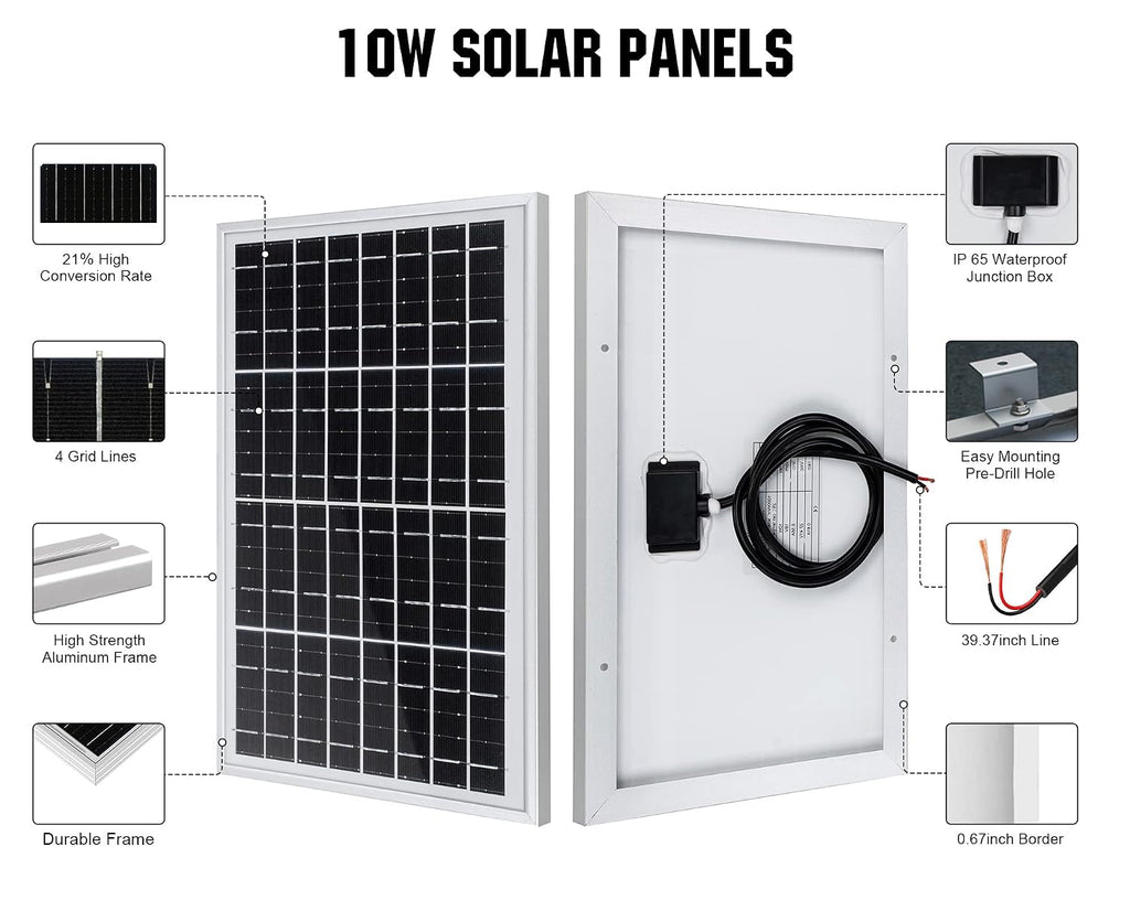 ECO-WORTHY 10W Solar Panel Battery Charger Portable for Charging 12V Battery or Vehicle Gate Opener,Electrical Fence Chicken Coop Lawn Tractor Boat (Pack of 4)