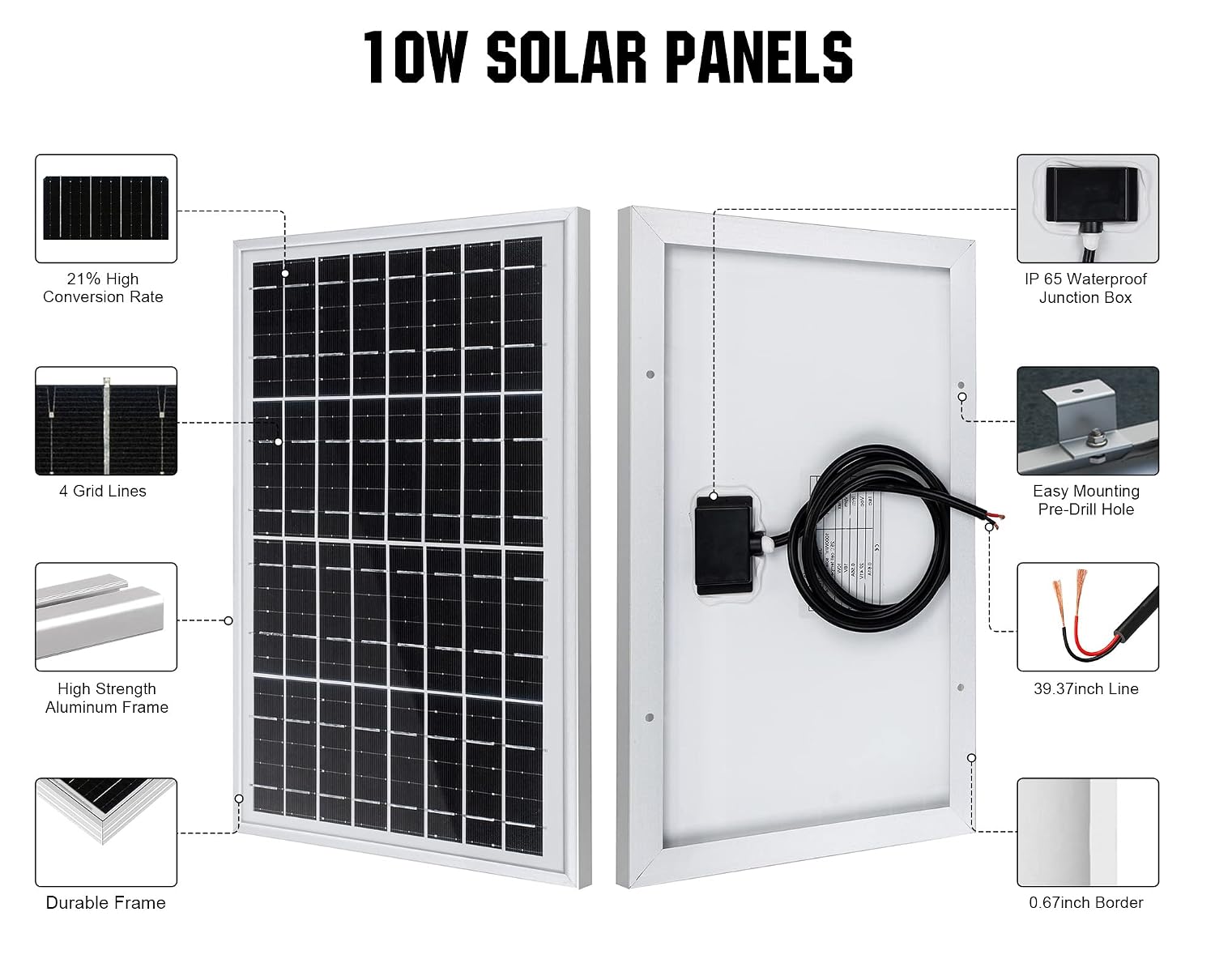 ECO-WORTHY 10W Solar Panel Battery Charger Portable for Charging 12V Battery or Vehicle Gate Opener,Electrical Fence Chicken Coop Lawn Tractor Boat (Pack of 4)