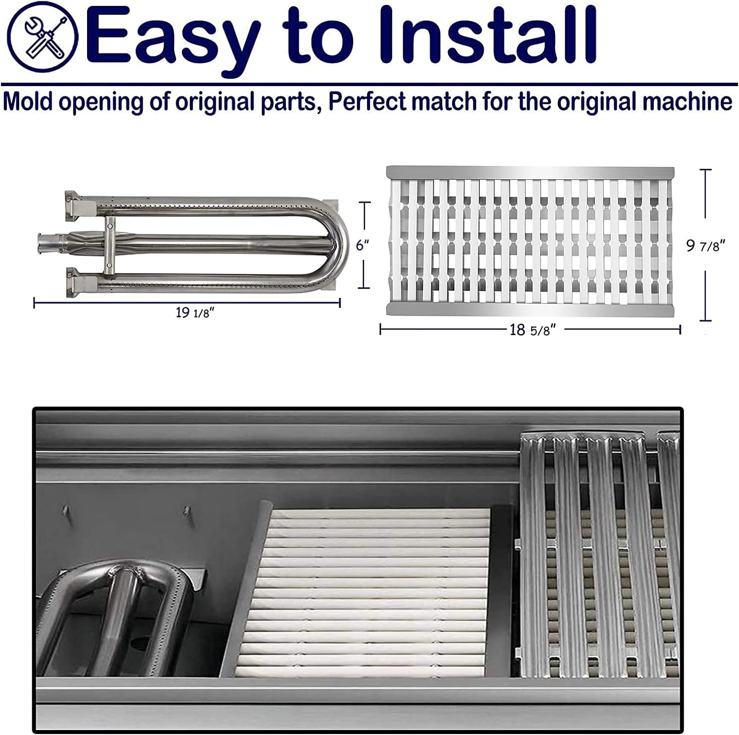 Grll Parts Stainless Steel Heat Plates with 18 Ceramic Rods and Burners Replacement for DCS 27 Series, 27DBQ, 27DSBQ, BGA36-BQAR, BGA36-BQARL, 30/36 / 48 Inch Gas Grill Models
