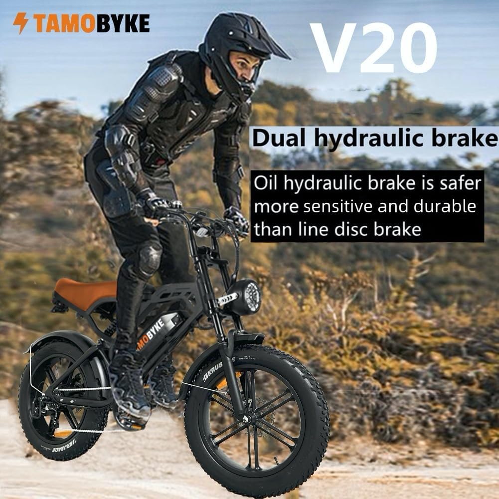 Tamobyke V20 Series Moped 750W/1500W Electric Bike for Adults,28mph/30mph/33mph Ebike&25-68Miles PAS Range,48V15.6ah/18.2ah/ (874Wh) Larger Battery, 20'' Fat Tire Electric Bike,UL 2849 Certified.