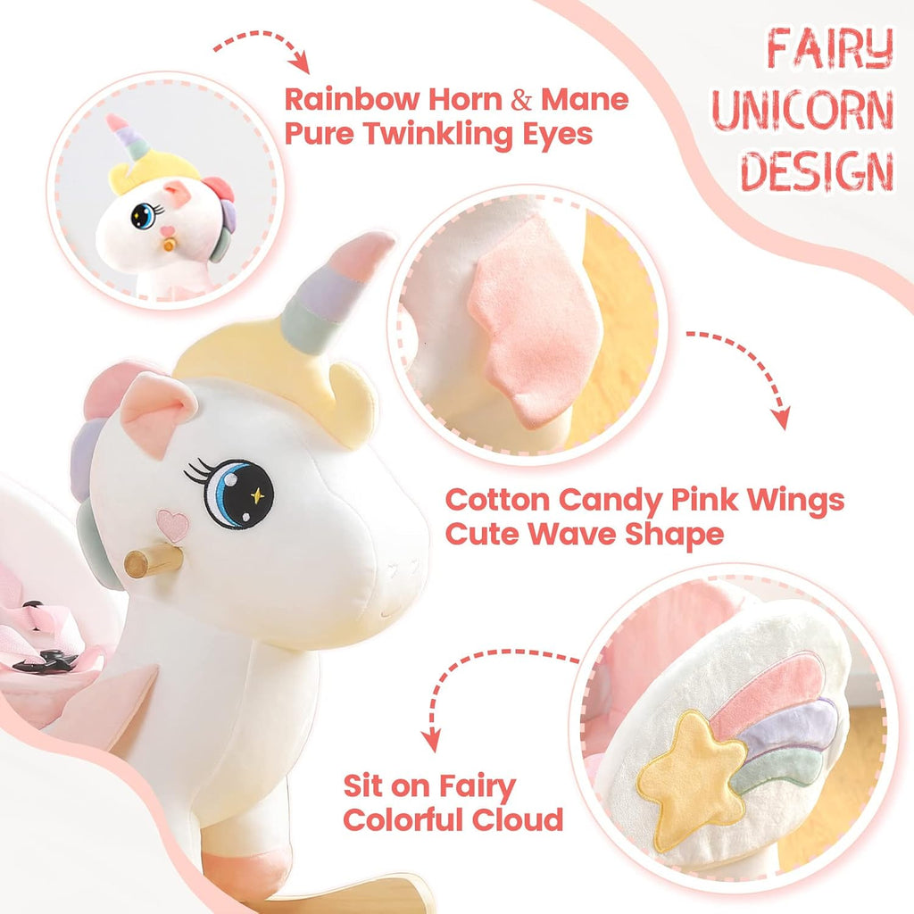 FUNLIO Unicorn Baby Rocking Horse, Rainbow Fairy Unicorn Rocking Horse for Toddlers 6 Months to 3 Years, Stuffed Ride-on Animal Rocker, Easy to Assemble, CE & CPC Certified