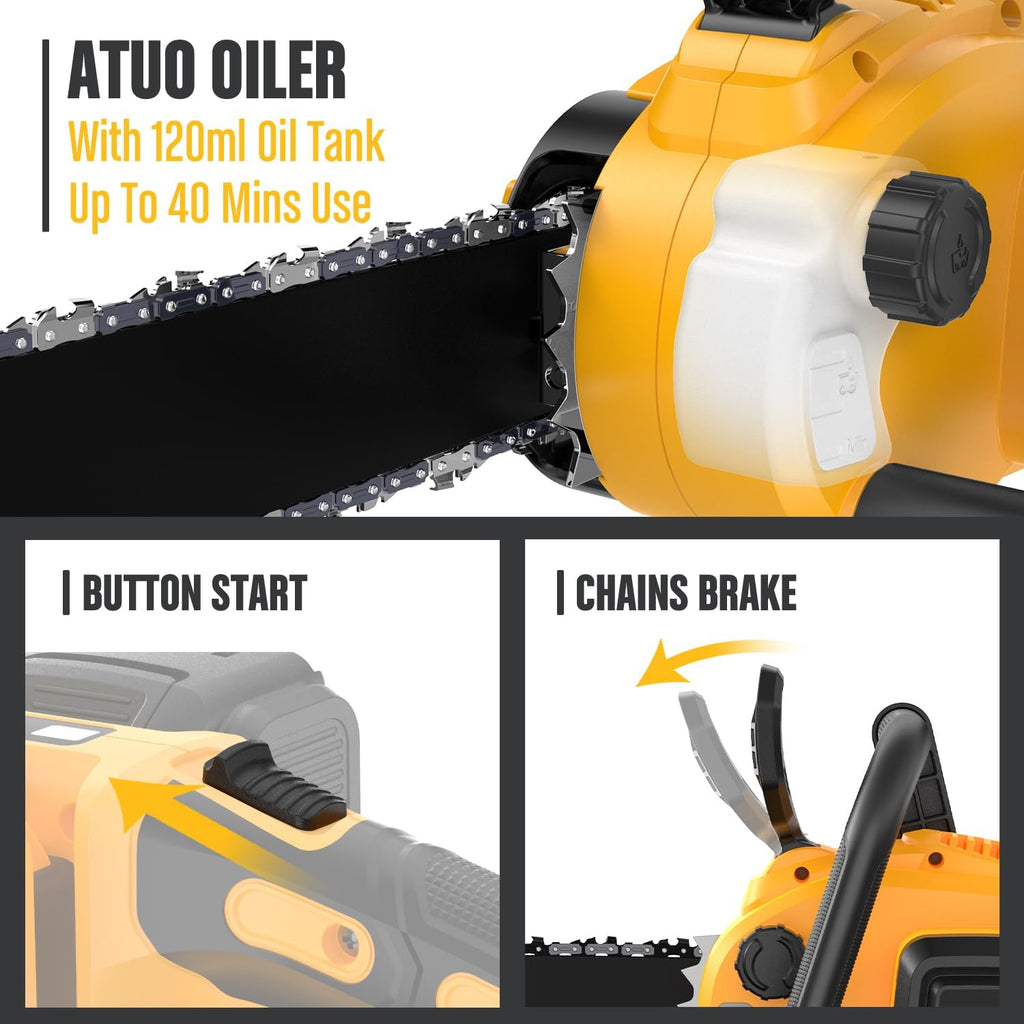 ReliaRoads 16-Inch Brushless Chainsaw, 40V (2 x 20V MAX) Cordless Battery Powered Chain Saw Kit (Includes 2 Chains) Compatible DeWALT Battery for Wood/Tree Cutting and Pruning (Battery Not Included)