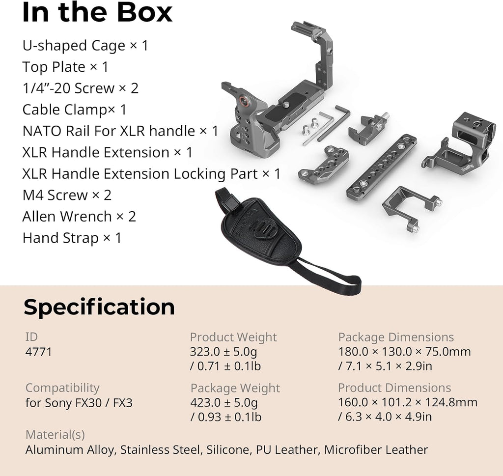 SmallRig FX3 / FX30 HawkLock Quick Release Camera Cage Kit for Sony with XLR Handle Extension, Wrist Strap and Cable Clamp for HDMI, QR Cold Shoe, NATO Rail/QR Plate for Arca,Titanium Gray