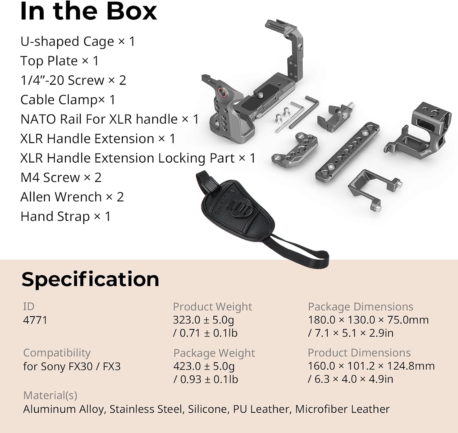 SmallRig FX3 / FX30 HawkLock Quick Release Camera Cage Kit for Sony with XLR Handle Extension, Wrist Strap and Cable Clamp for HDMI, QR Cold Shoe, NATO Rail/QR Plate for Arca,Titanium Gray