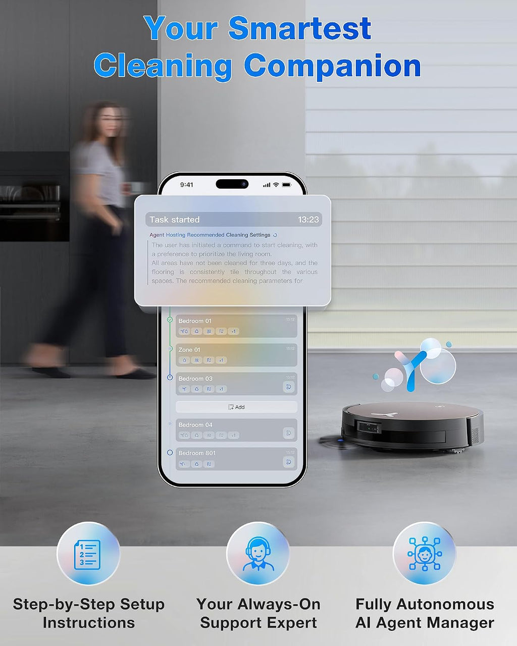ECOVACS DEEBOT X11 PRO Omni Robot Vacuum and Mop, 19,500Pa Blast Suction, Instant Self-Cleaning Roller Mop, Zero-Tangle, Auto-Lift Mop for Carpet & Spill Protection, GaN Fast Charging for Large Homes