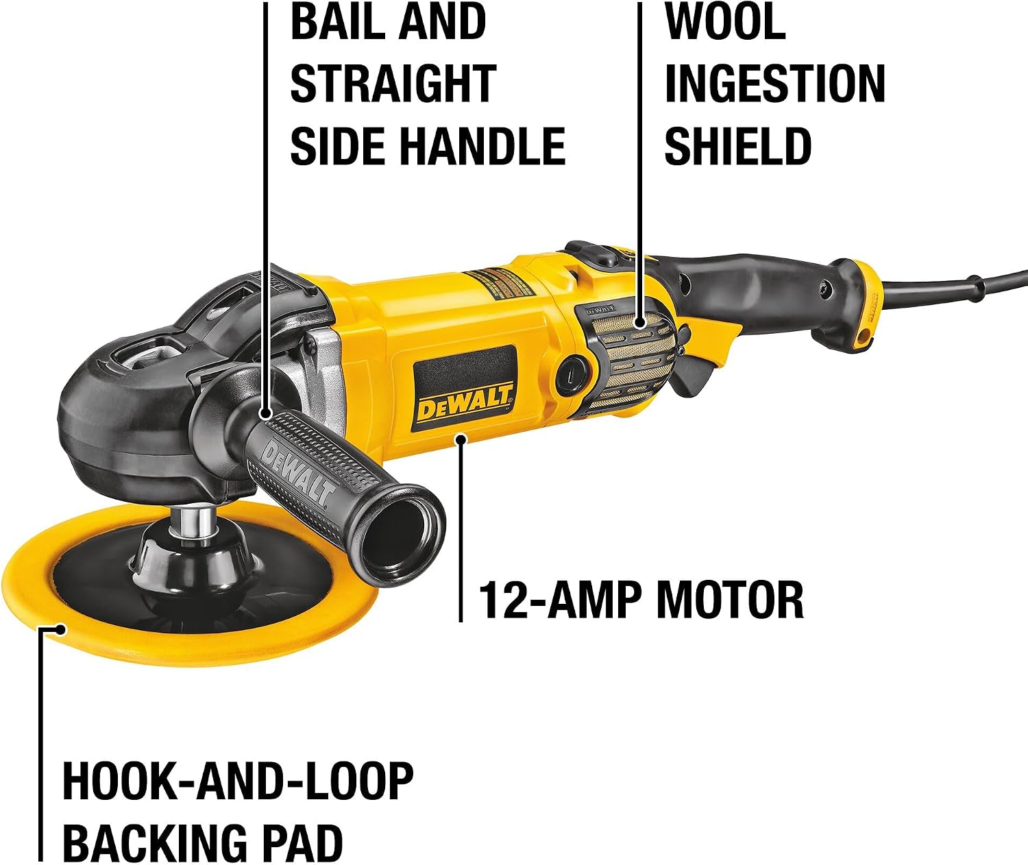 DEWALT Buffer Polisher, 7-in-9-in, 12 amp, Variable Speed Dial 0-3,500 RPM's, Soft Start Corded Car Buffer (DWP849X)