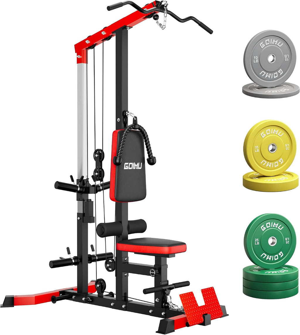 LS01 LAT Pulldown Machine, LAT Row Cable Machine with AB Crunch, LAT Tower with Cable Row Attachments, 3 in 1 Pulley Stations for Home Gym