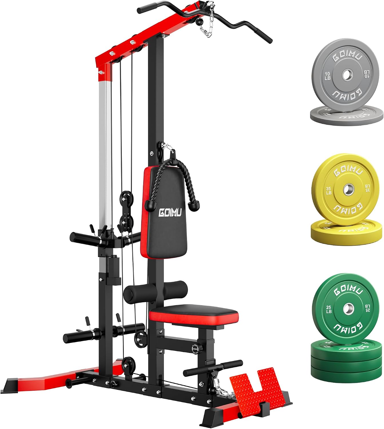 LS01 LAT Pulldown Machine, LAT Row Cable Machine with AB Crunch, LAT Tower with Cable Row Attachments, 3 in 1 Pulley Stations for Home Gym
