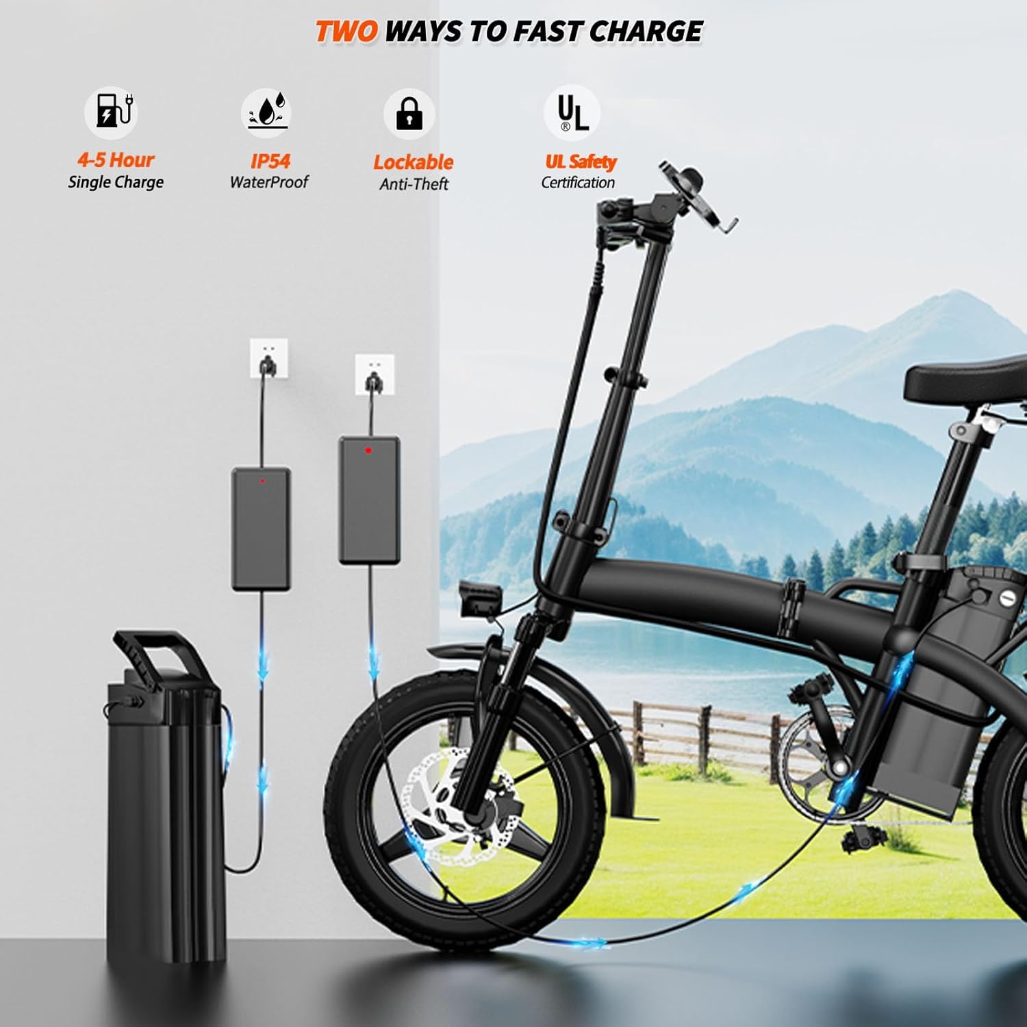 Electric Bike for Adults 500W Peak Motor, 14' Folding Ebike Max 23MPH, Electric Bicycle with 48V12AH Removable Battery, 35Mile PAS Range, Multi-Shock Absorption,UL 2849,Commuting Mini E Bikes