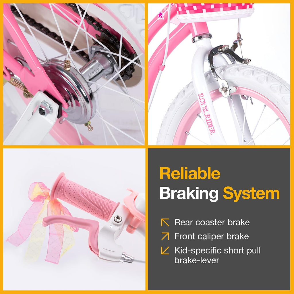 RoyalBaby Girls Bike with Training Wheels, Stargirl Kids Bicycle 12 Inch Toddlers to Big Kids 3-4 Years, Coral Red