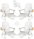 Folding Adirondack Rocking Chair Set of 4,4-in-1 Multifunctional Patio Chairs with Retractable Ottoman, Outdoor Chairs Wood Texture, Lawn Chair for Porch, Backyard, Pool(White)