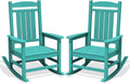 KINGYES Oversized Outdoor Rocking Chair Set of 2, High Density Polyethylene Patio Rocking Chairs with 350lbs Support for Adults, Aruba Blue