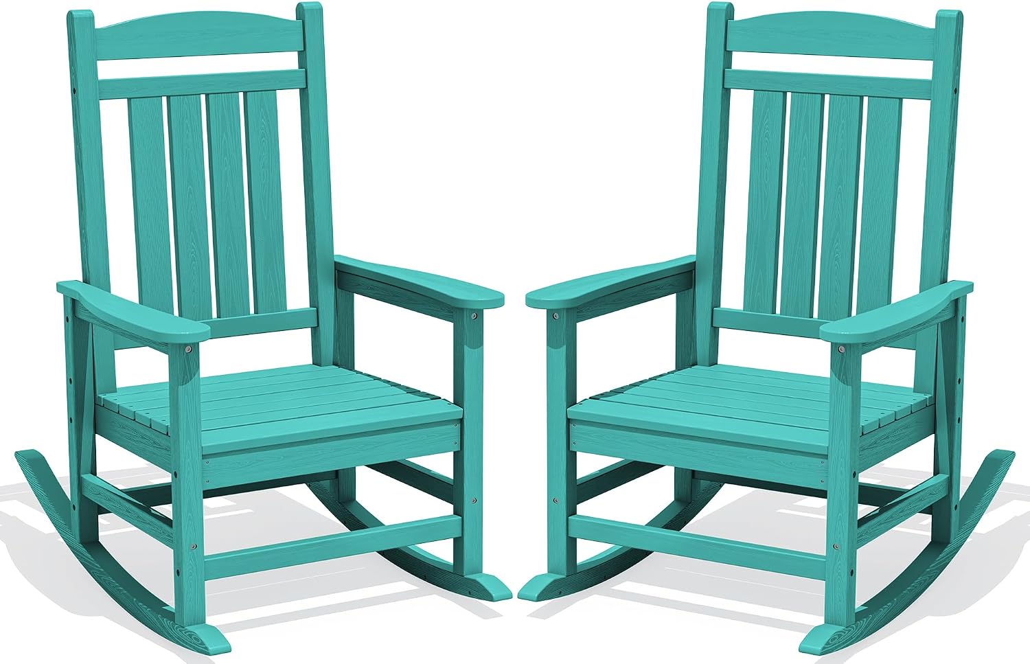 KINGYES Oversized Outdoor Rocking Chair Set of 2, High Density Polyethylene Patio Rocking Chairs with 350lbs Support for Adults, Aruba Blue