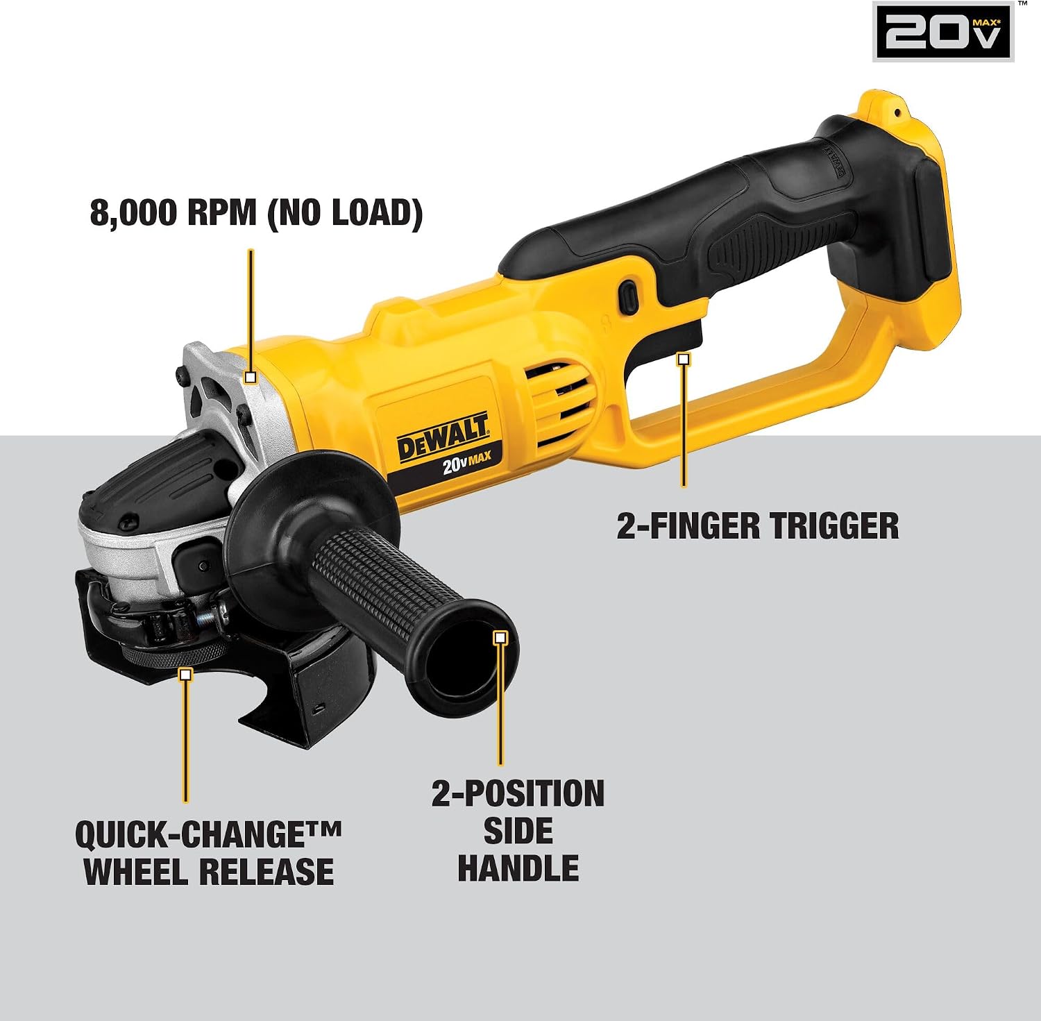 DEWALT DCG412B 20V MAX* Lithium Ion 4-1/2' Grinder (Tool Only)