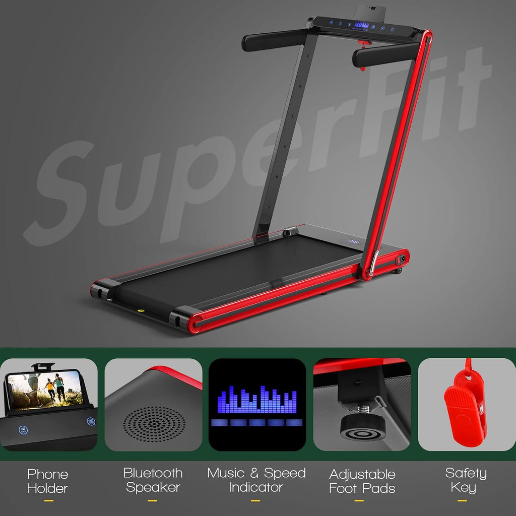 GYMAX 2 in 1 Under Desk Treadmill, Folding Running Machine with Dual LED Display, APP & Remote Control, Walking Pad Jogging Machine for Home Gym Small Space (Red)
