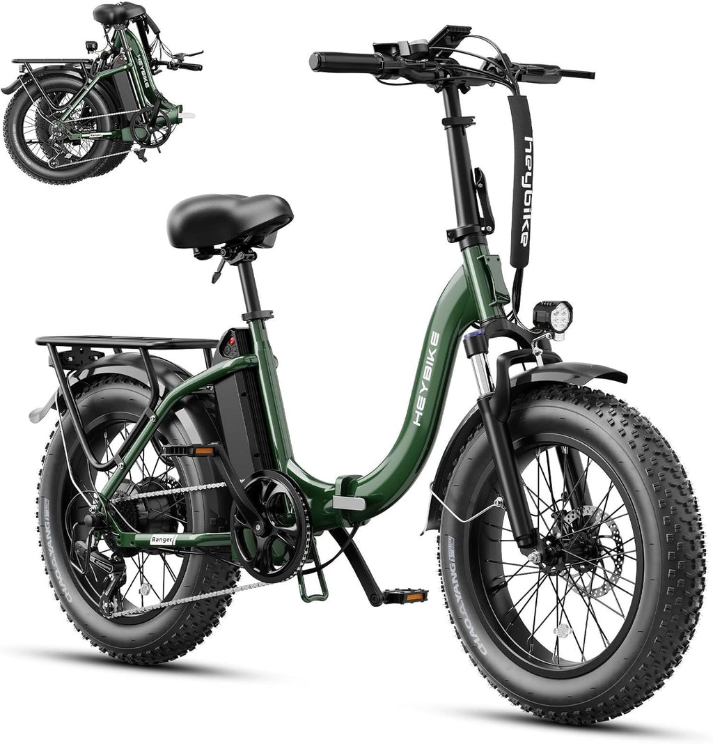 Heybike Ranger 2.0 Foldable Electric Bike for Adults, 20'*4 Fat Tire Ebike with 1400W Peak Motor, 28 MPH Max Speed, 600Wh Removable Battery, Up to 65 Miles Range, Front Suspension Step-Thru E Bike
