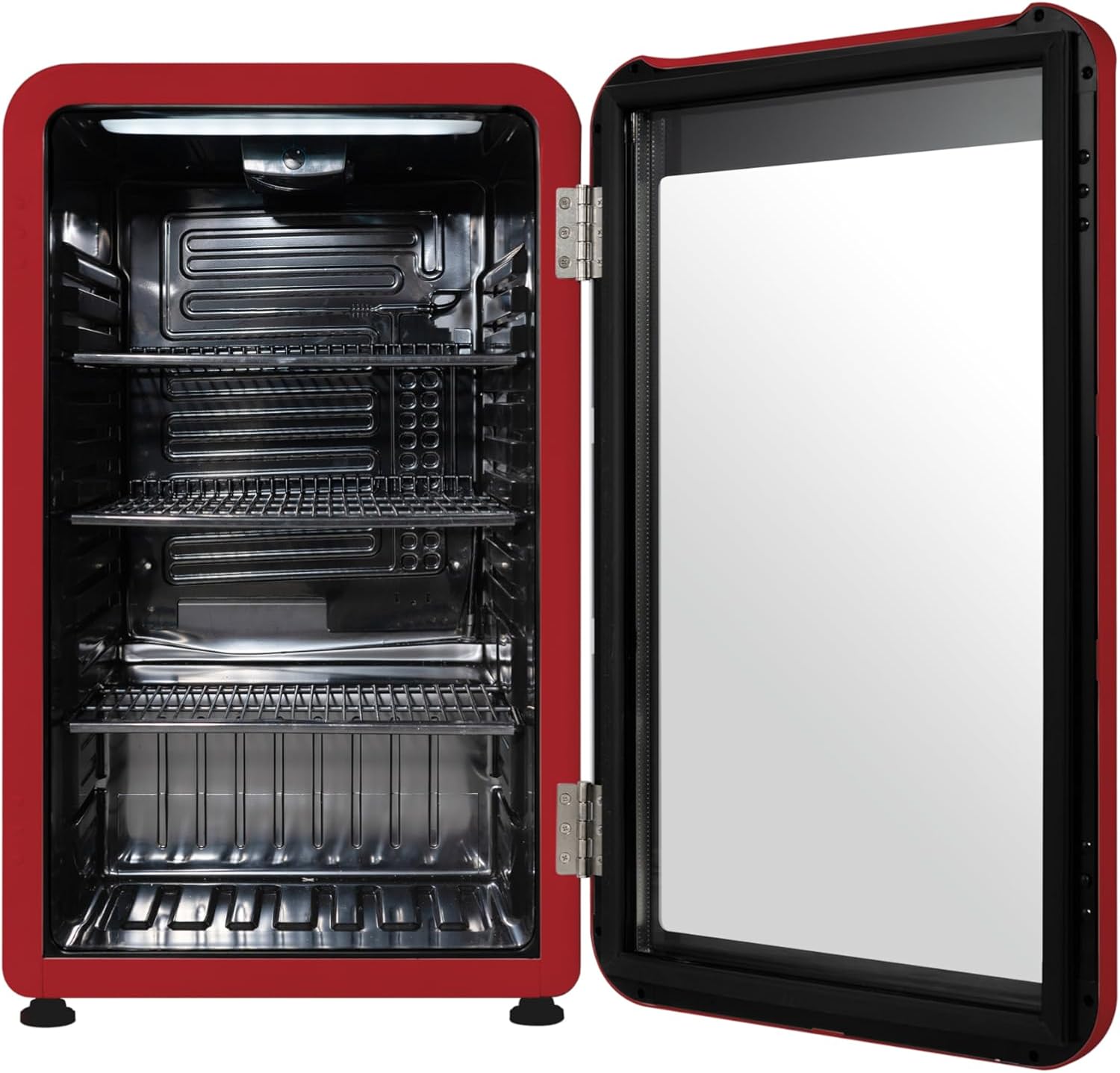 Frigidaire Retro Compact Refrigerator with Glass Door, 3.2 cu ft Countertop Fridge, Rounded Corners, Premium, for Office, Bedroom, Dorm Room, Cabin
