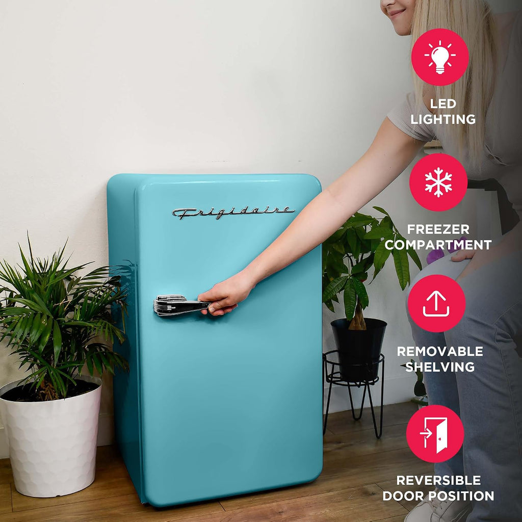 FRIGIDAIRE EFR372-BLUE 3.2 Cu Ft Blue Retro Compact Rounded Corner Premium Mini Fridge
