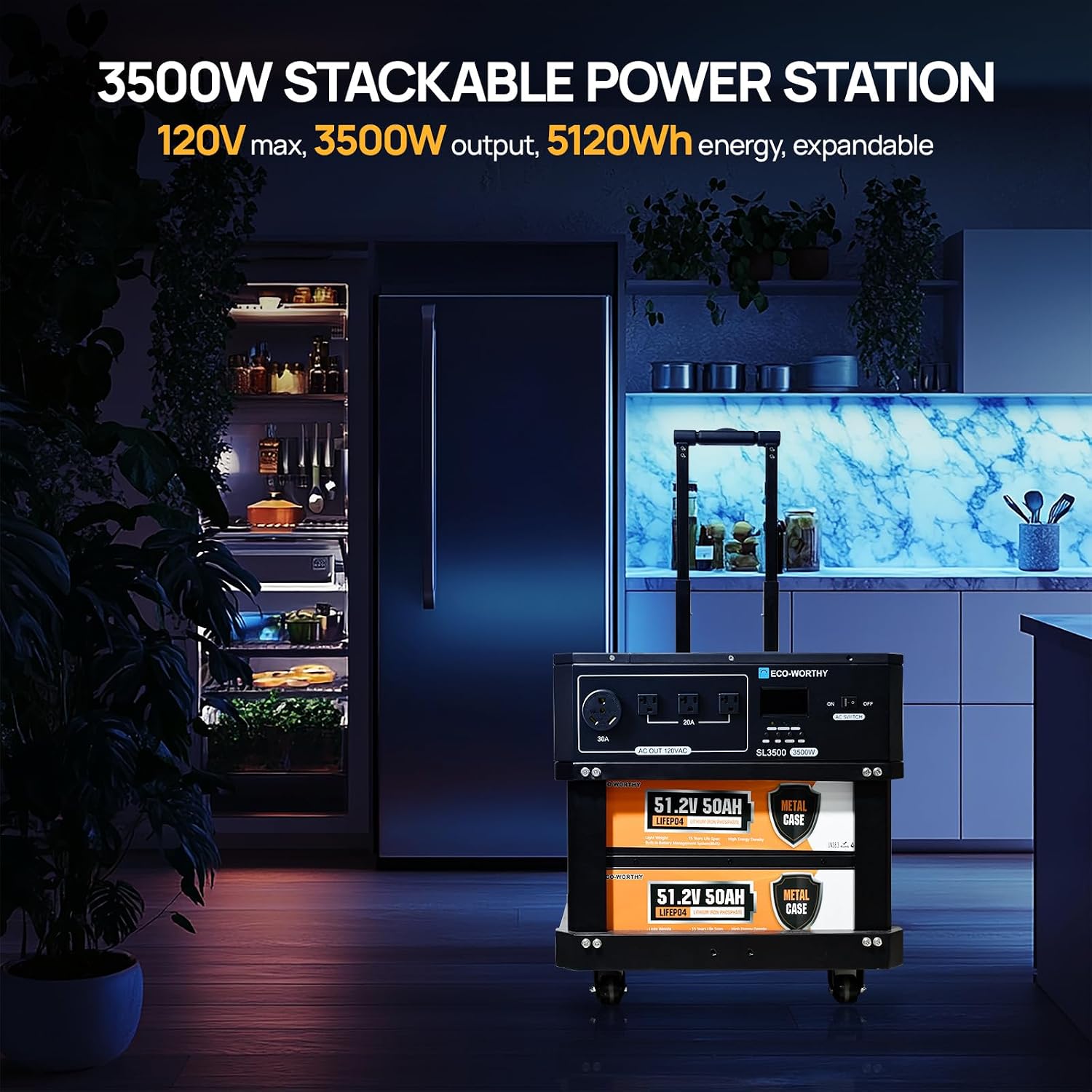 ECO-WORTHY 5120Wh Portable Power Station SL3500 with 4×200W Portable Solar Panels, 120V 3500W AC Output Camping Kit Emergency Backup Home Blackout RV