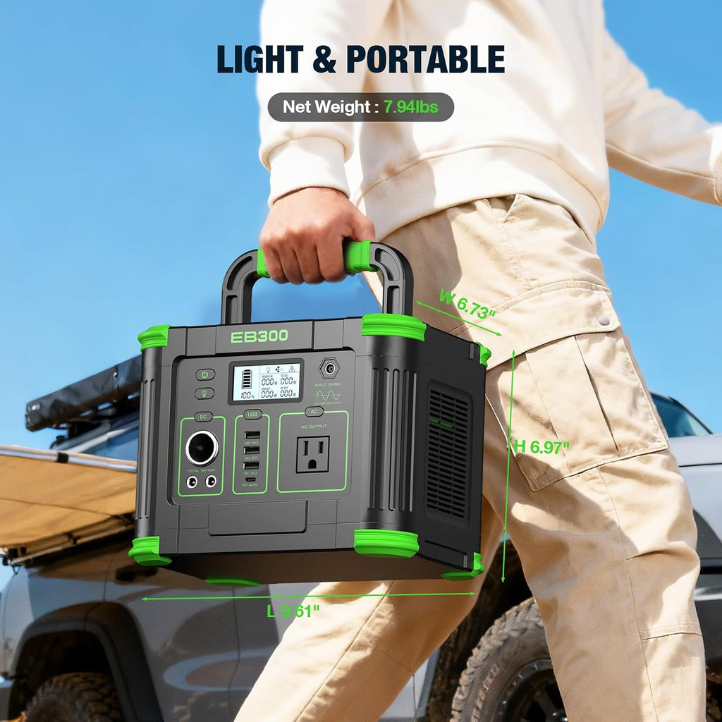 300W Portable Power Station with 100W Foldable Solar Panel, 288Wh Solar Generator AC Outlet, MC-4 Solar Battery Charger, 60W USB-C PD Fast Charging for Outdoor Camping, Home Emergency, RV Travel, Van