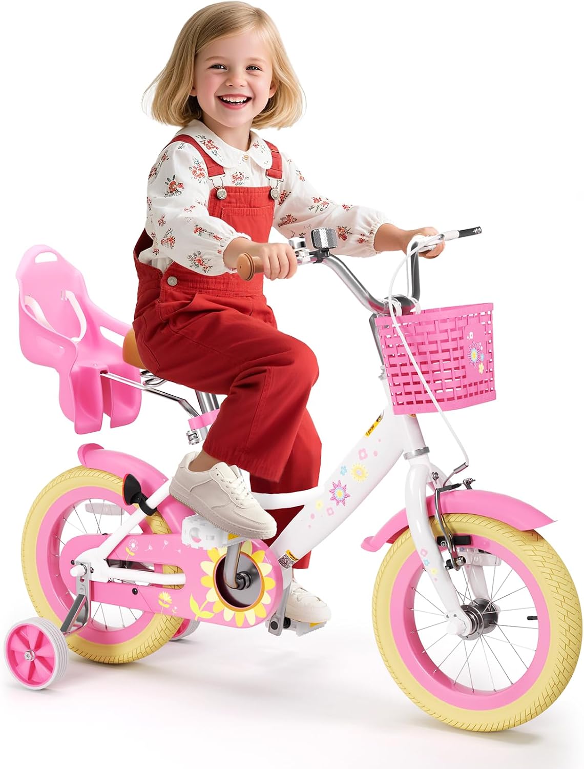 Glaf Toddler Girls Bike for Age 2-9 Years 12 14 16 Inch Girls Bike with Training Wheels and Doll Seat Kids Bike Bicycle with Basket,Adjustable Seat,Bell