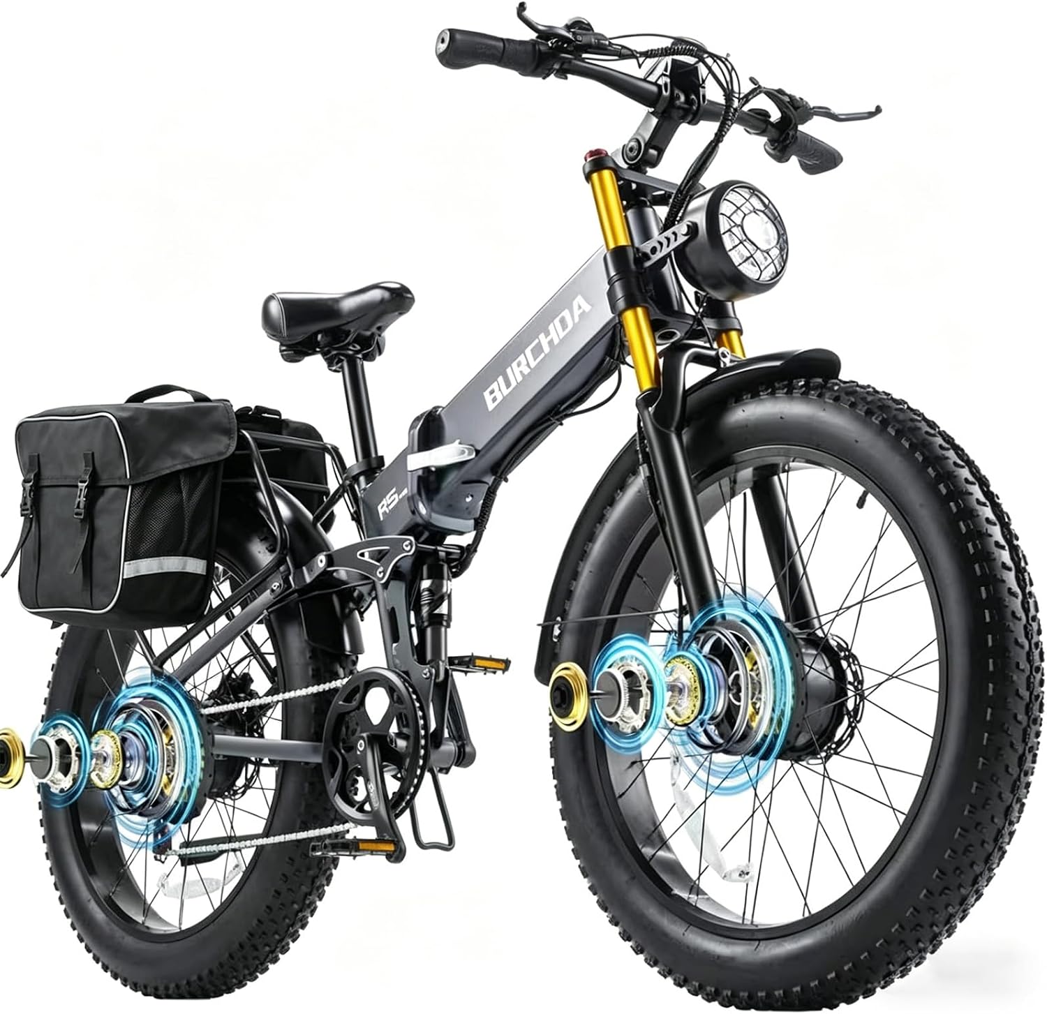 DAMSON Electric Bike for Adults Dual Motor AWD 5000W/3000W/1500W Peak 40MPH/30MPH Dirt Ebike, 52V/48V Max-Output Up to 65/80/120/160 Miles Long Range, 26' Full Suspension Fat Tire Mountains Bicycle
