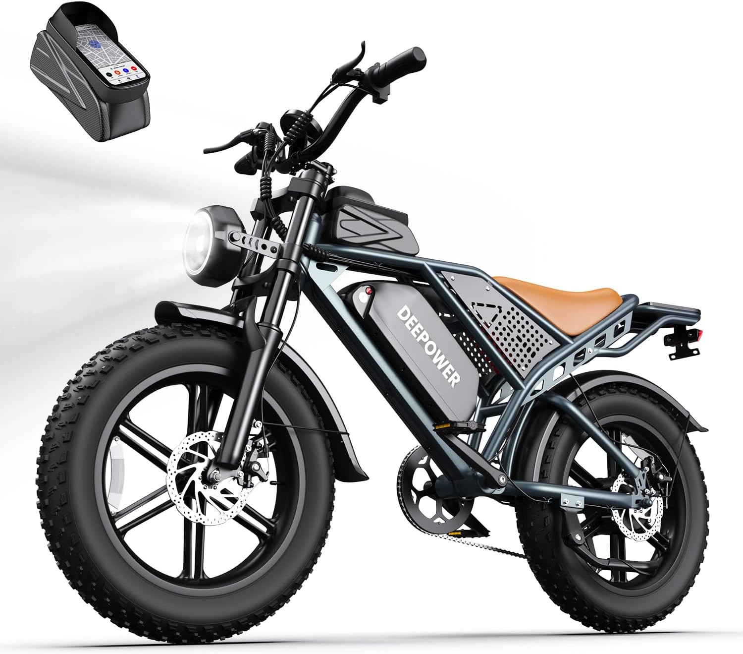 DEEPOWER QS7 Electric Bike for Adults, 2000W Peak Power 28MPH E-Bike, 48V 20Ah/35Ah/60Ah Battery Options, 35–180 Mile Range, 20' Fat Tire Ebike, 7-Speed All-Terrain Electric Bicycle