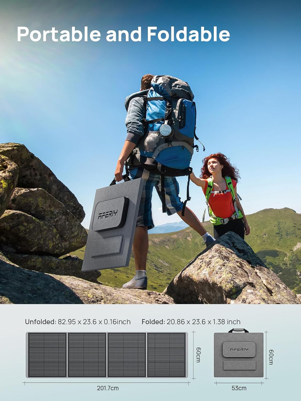 AFERIY 200W Portable Solar Panels for Power Station, 23% Conversion Efficiency Foldable Solar Charger with Adjustable Kickstand, ETFE IP65 Waterproof Solar Panels for Outdoor Camping, RV, Emergency