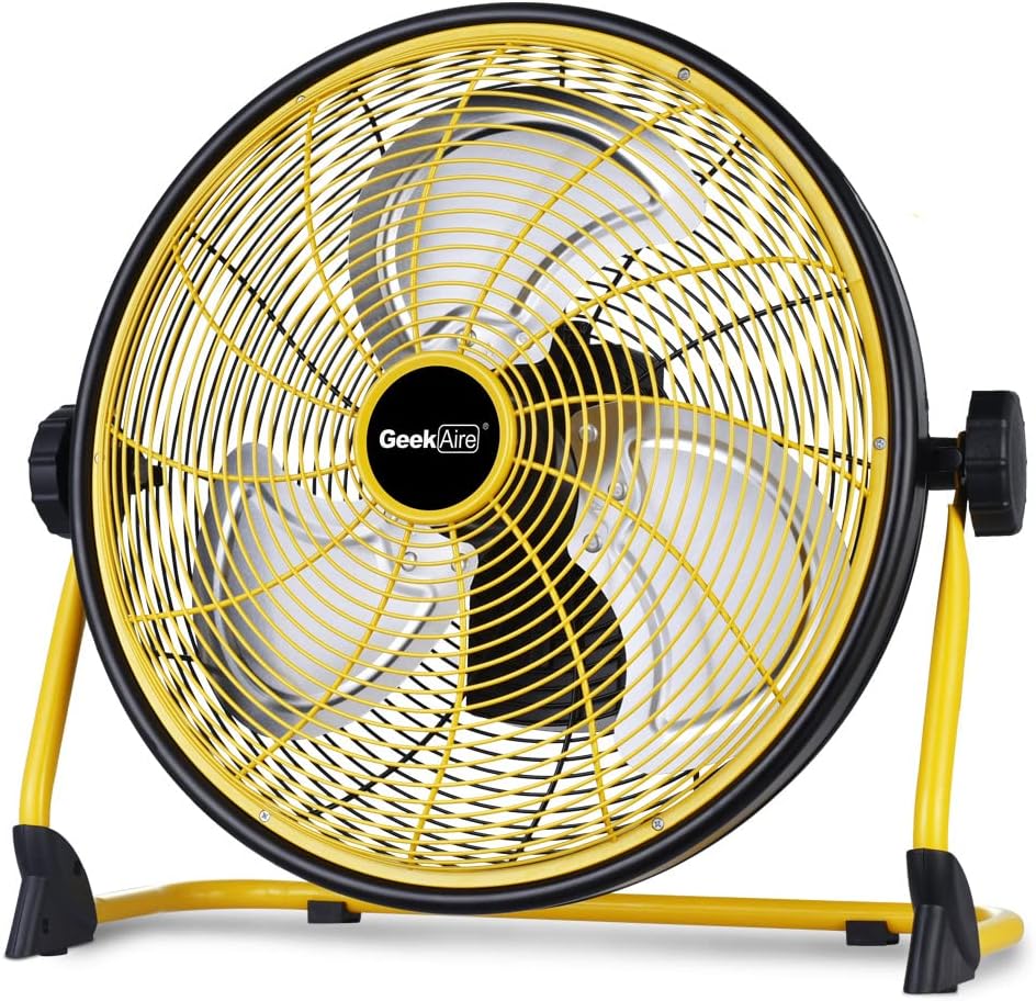 Geek Aire Rechargeable Outdoor High Velocity Camping Floor Fan, 16' Portable Battery Operated Fan with Metal Blade for Garage Camping Gear Accessories