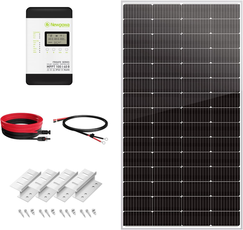 Newpowa 220 Watt 12 Volt Solar Panel Kit, 220W 12V Solar Charge Starter Kit +40A MPPT Charge Controller+Mounting Z Brackets+Cable, Solar Power System for Home Camping Boat RV Off Grid Applications