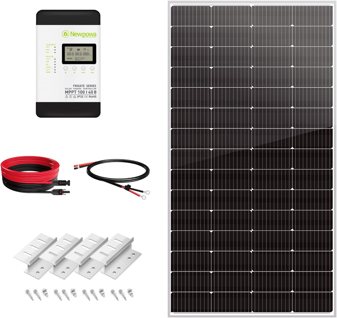 Newpowa 220 Watt 12 Volt Solar Panel Kit, 220W 12V Solar Charge Starter Kit +40A MPPT Charge Controller+Mounting Z Brackets+Cable, Solar Power System for Home Camping Boat RV Off Grid Applications