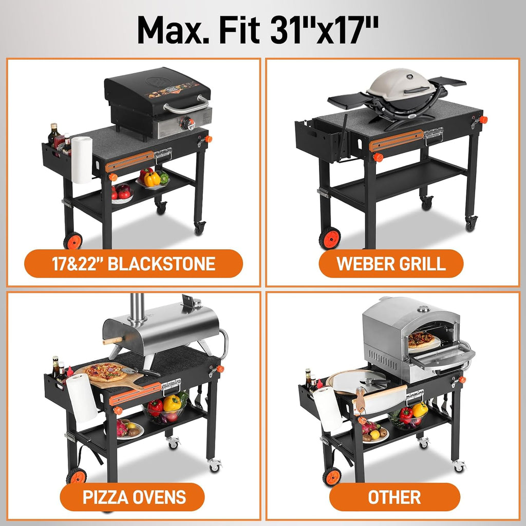Grill Cart for Blackstone Griddle, Sturdy Grill Table, Blackstone Stand for 22 inch with Caddy, Blackstones Griddle Table with Wheels, Griddles Table Ninja Grill Stand for Tailgating, Camping