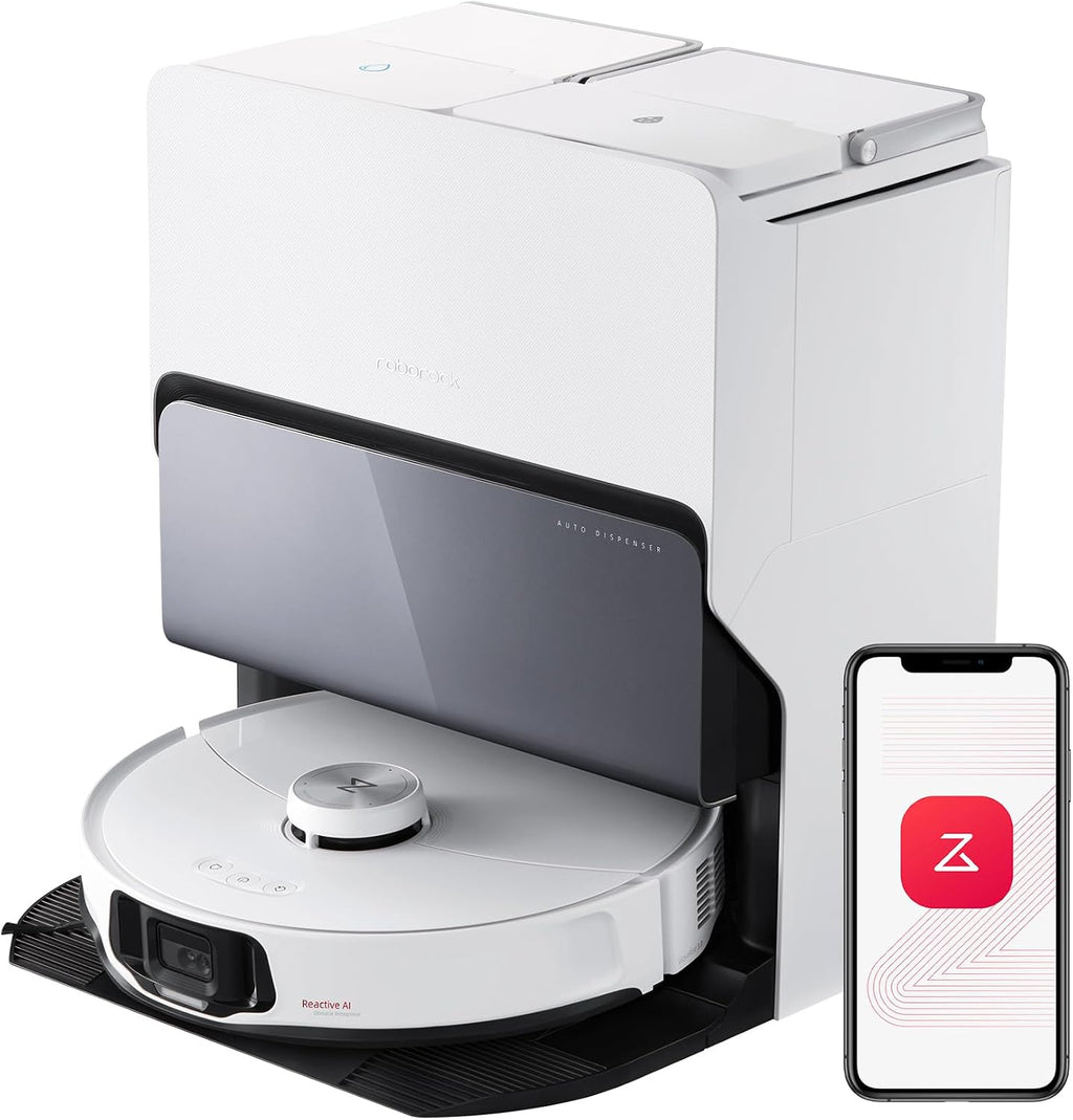 roborock S8 MaxV Ultra Robot Vacuum & Sonic Mop, 10000 Pa Suction, Corner to Edge Deep Cleaning, Hot Air Self-Drying, Auto Empty & Refill, Detergent Dispenser, Obstacle Avoidance,White (Renewed)