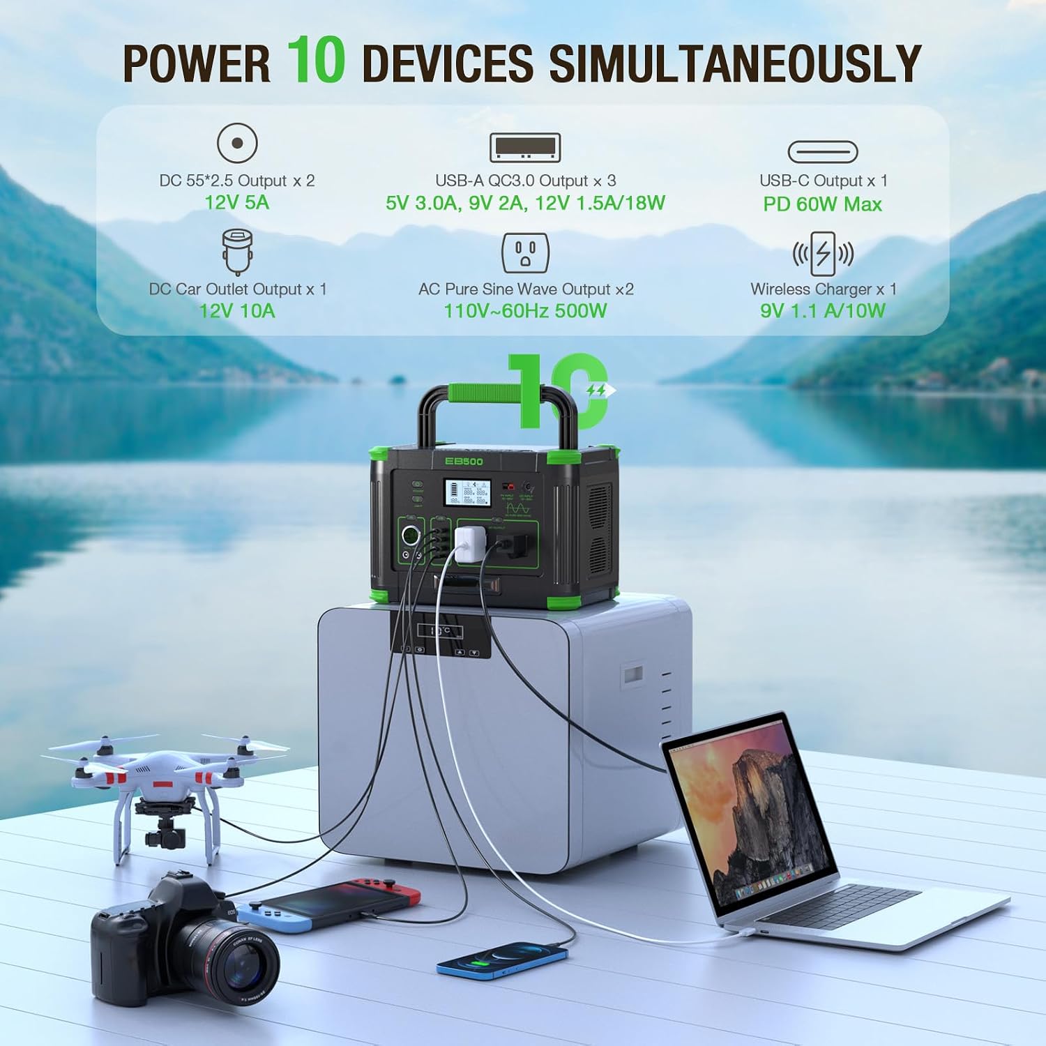 500W Solar Generator with 100W Foldable Solar Panel, Portable Power Station 500W AC Outlet, MC-4 Solar Battery Charger for Home Emergency, Camping, Road Trip, Van