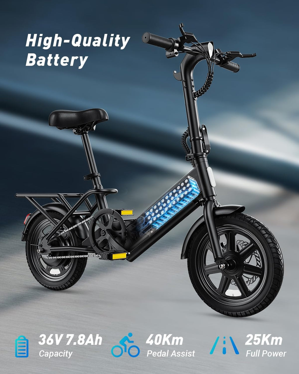 DYU Electric Bike for Adults Teens, Folding Electric Bicycle,Commuter City E-Bike with 350W Motor and 36V 7.8Ah Battery,3 Levels Assist, Dual Disc Brakes
