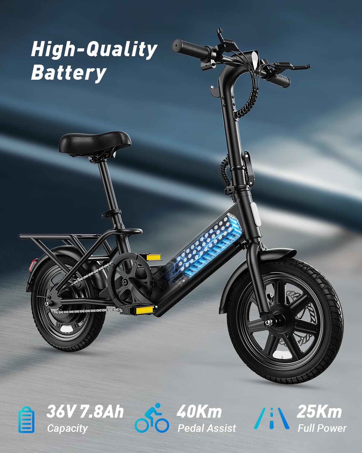 DYU Electric Bike for Adults Teens, Folding Electric Bicycle,Commuter City E-Bike with 350W Motor and 36V 7.8Ah Battery,3 Levels Assist, Dual Disc Brakes