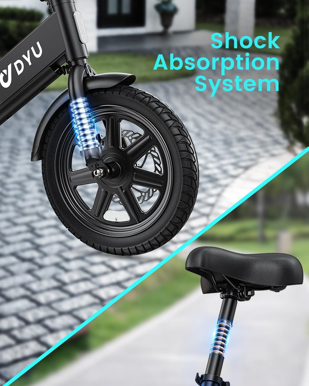 DYU Electric Bike for Adults Teens, Folding Electric Bicycle,Commuter City E-Bike with 350W Motor and 36V 7.8Ah Battery,3 Levels Assist, Dual Disc Brakes