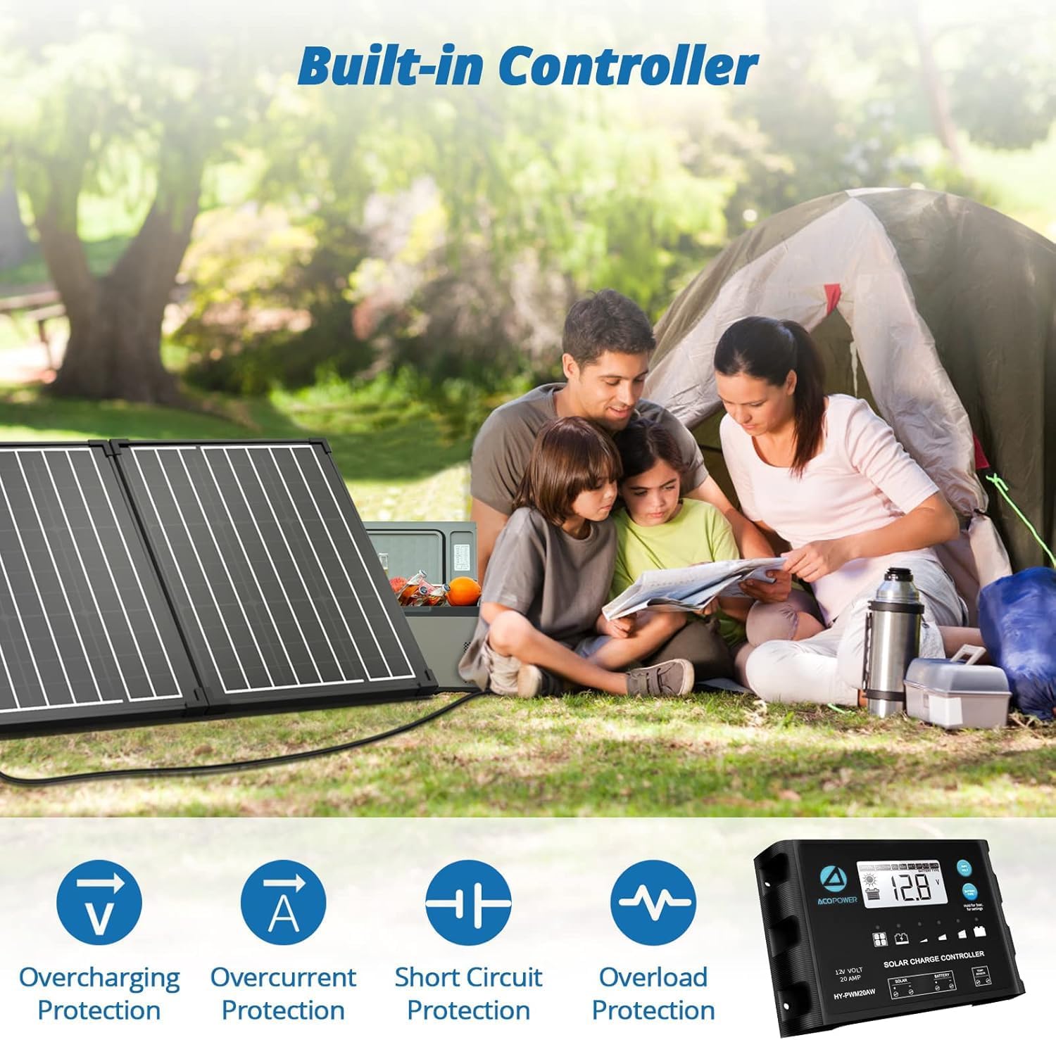 ACOPOWER 100Watt 12 Volt Portable Solar Panel with Waterproof 20A Charger Controller Foldable Solar Panel Kit Monocrystalline for Camping, RV, Black