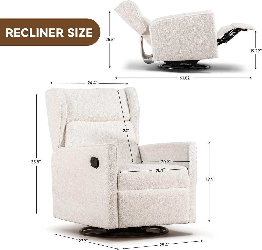 COMHOMA Nursery Rocking Chair Teddy Upholstered Swivel Rocker Recliner Manual Glider Reclining Chair for Living Room Bedroom Offices (Beige,1 PCS)