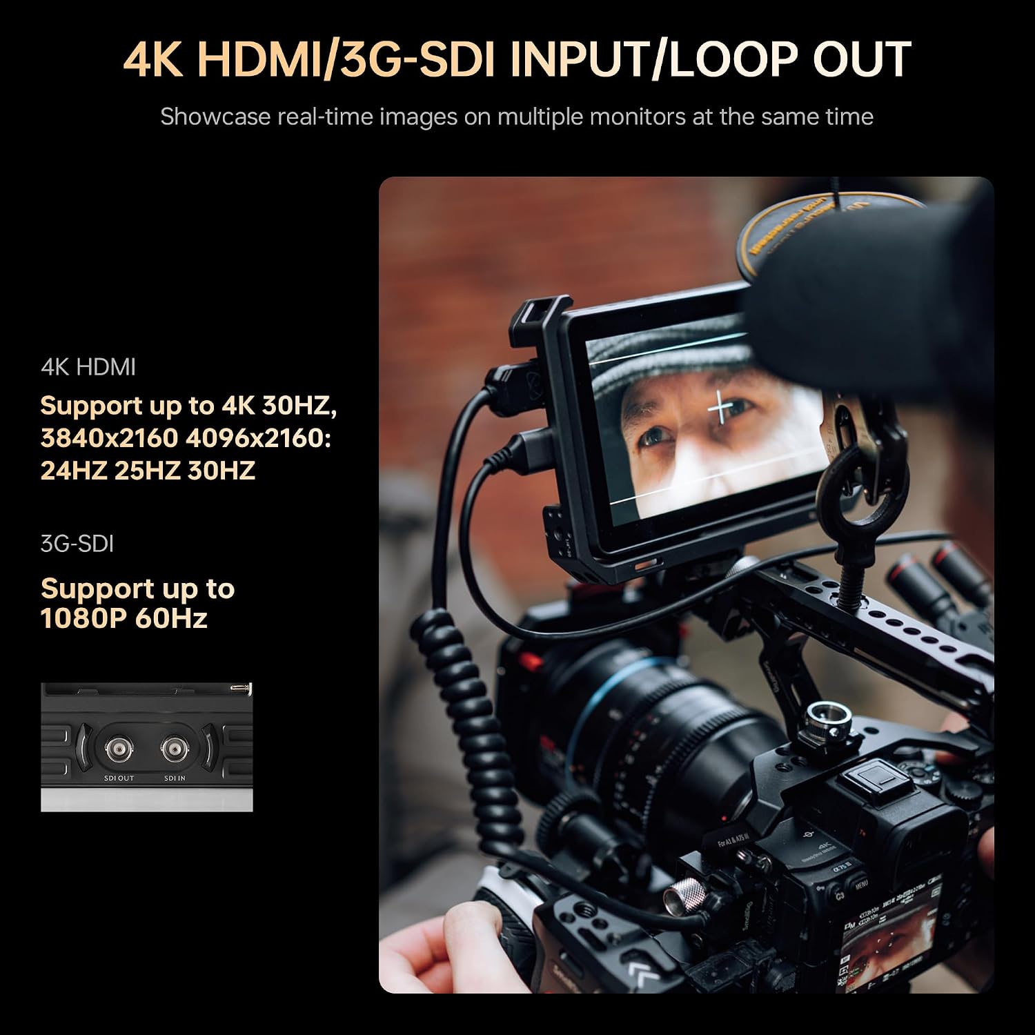 VILTROX DC-X3 6' Camera Field Monitor Kit with Rig Cage 2000nits FHD 1920x1080 IPS Touchscreen with 4K HDMI/3G-SDI Loop in/Out, 3D LUTs Video Peaking Focus Assist Waveform, Sunshade Hood, Battery