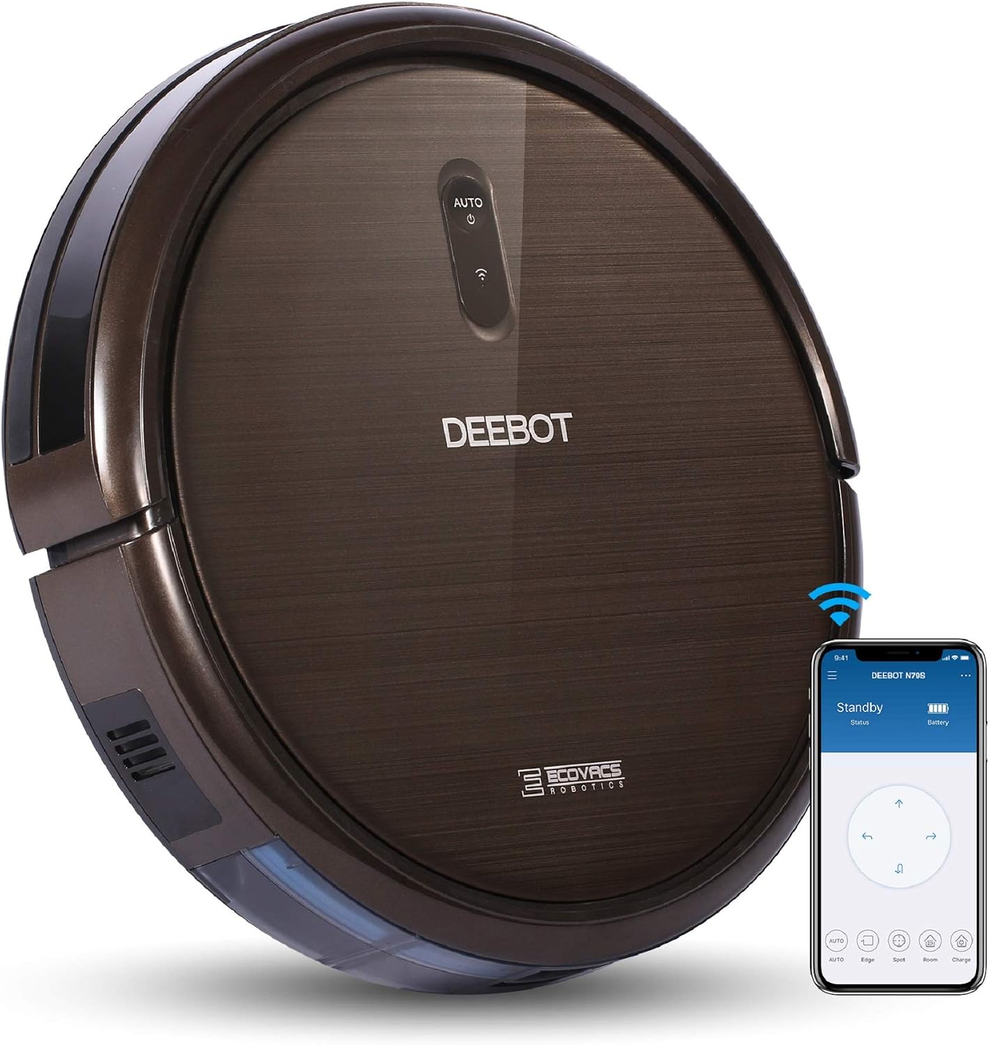 ECOVACS DEEBOT N79S Robotic Vacuum Cleaner with Max Power Suction, Upto 110 Min Runtime, Hard Floors and Carpets, Works with Alexa, App Controls, Self-Charging, Quiet