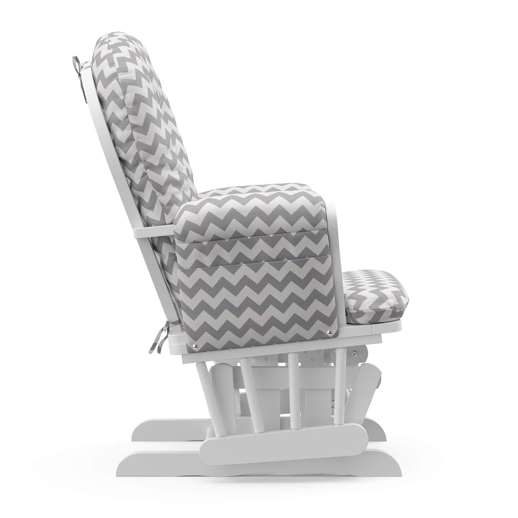 Storkcraft Premium Hoop Glider & Ottoman (White/Gray Chevron) — GREENGUARD Gold Certified Nursery Glider, Solid Wood Craftsmanship, Smooth-Gliding Nursery Chair and Ottoman, Award-Winning