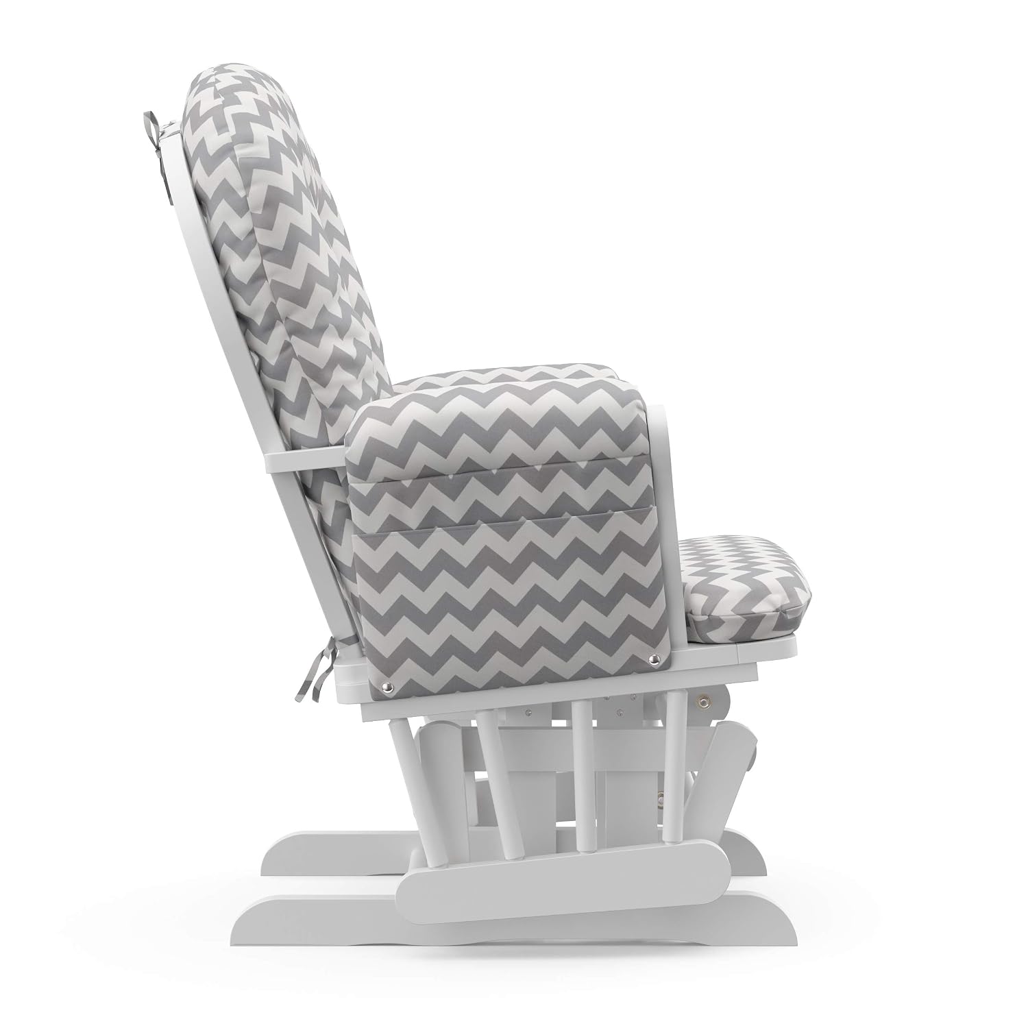 Storkcraft Premium Hoop Glider & Ottoman (White/Gray Chevron) — GREENGUARD Gold Certified Nursery Glider, Solid Wood Craftsmanship, Smooth-Gliding Nursery Chair and Ottoman, Award-Winning