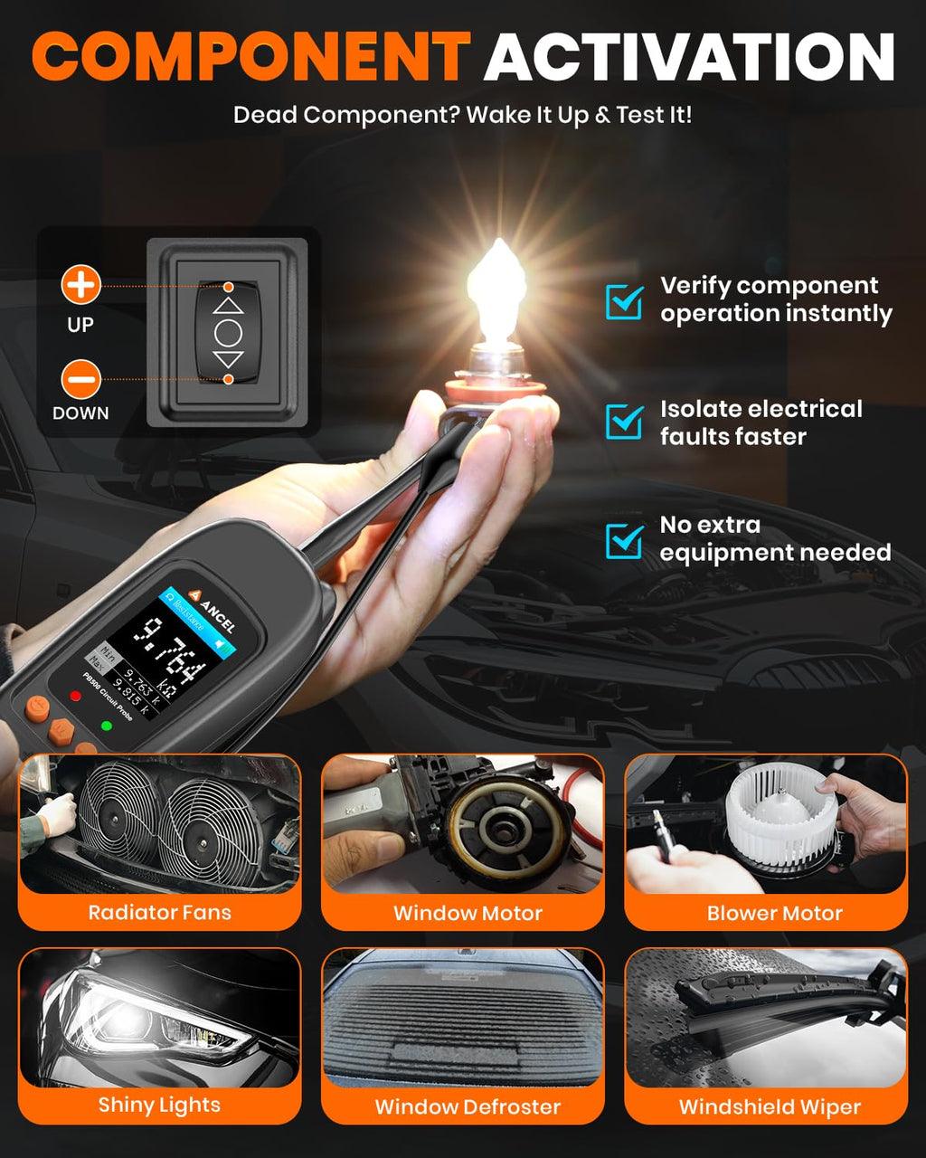 ANCEL PB500 Automotive Power Circuit Probe Tester Kit, 12/24V Car Electrical Short/Open Breaker Finder, AC/DC Diode Resistance Frequency Injector Relay Tester, Duty Cycle,Digital Multimeter/Ohmmeters
