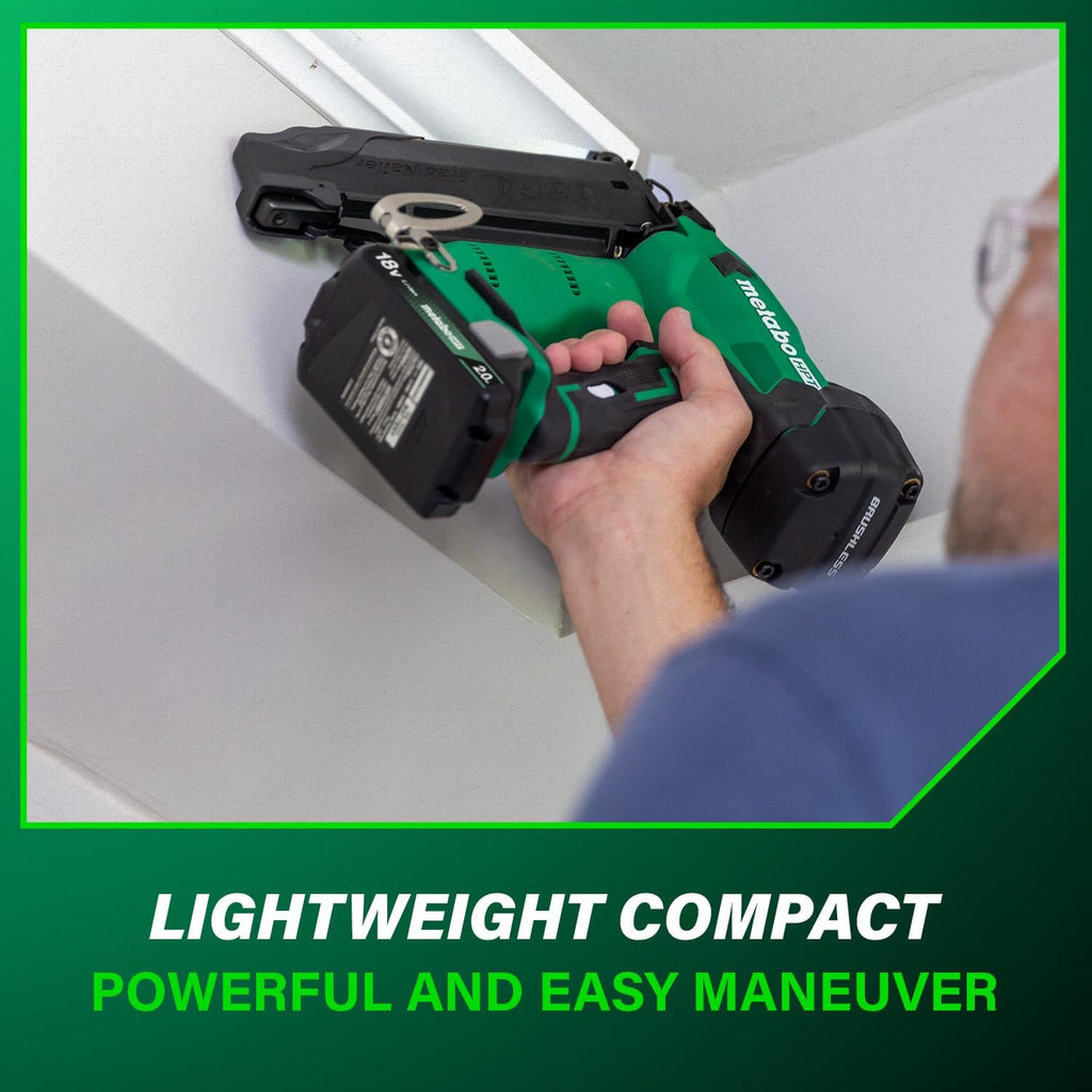 Metabo HPT 18V MultiVolt Brushless Compact Cordless Brad Nailer Kit, 18 Gauge Nailer with Power Tool 2.0Ah Lithium Ion Battery, Drives 5/8' to 2' Brad Nails, NT1850DFT