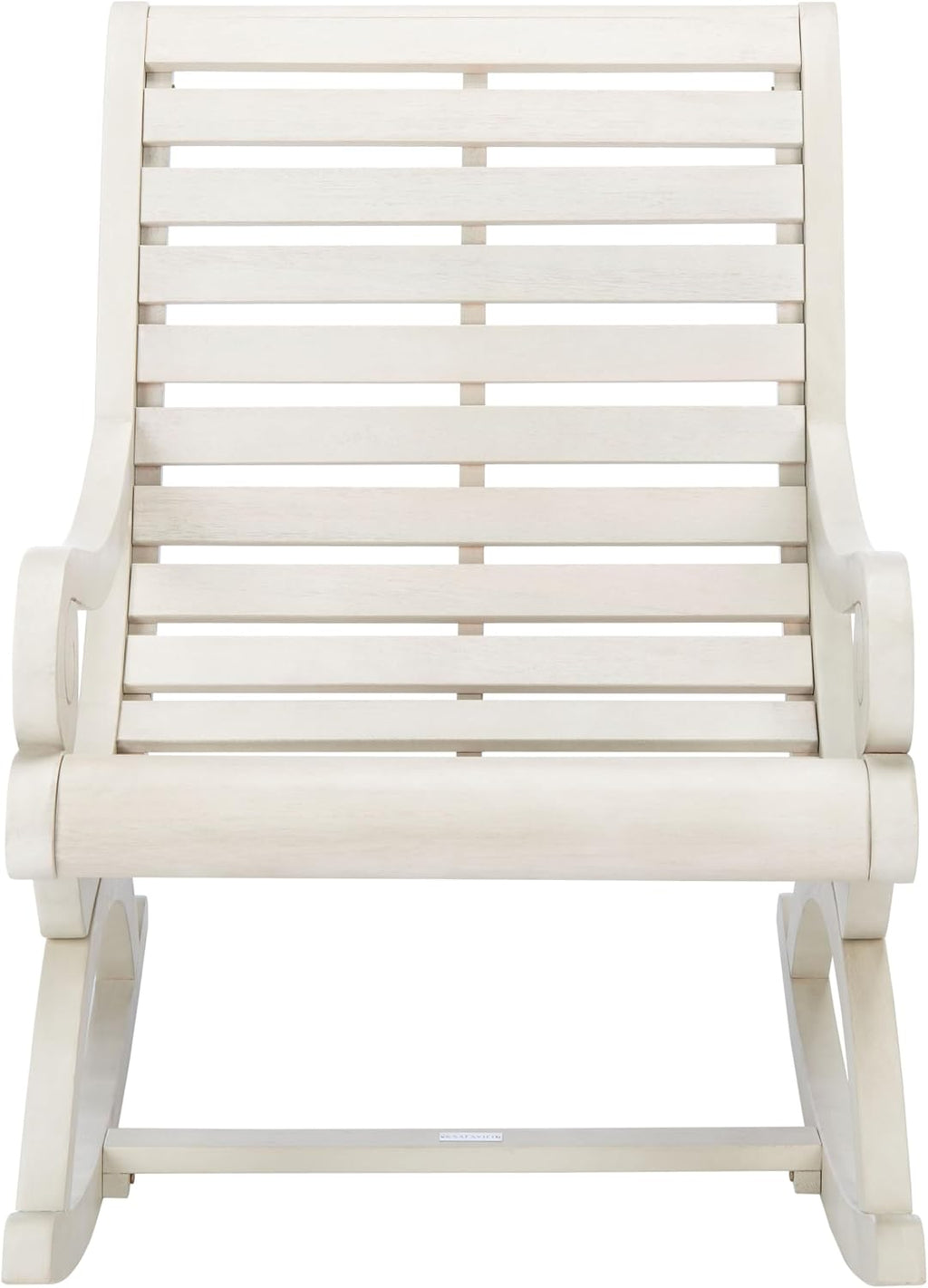SAFAVIEH Outdoor - Sonora Rocking Chair - White Washed - Solid Wood - Transitional British Slatted Design - Ideal for Patio, Deck, Porch, Backyard, 17.7' Seat Height (PAT7016C)
