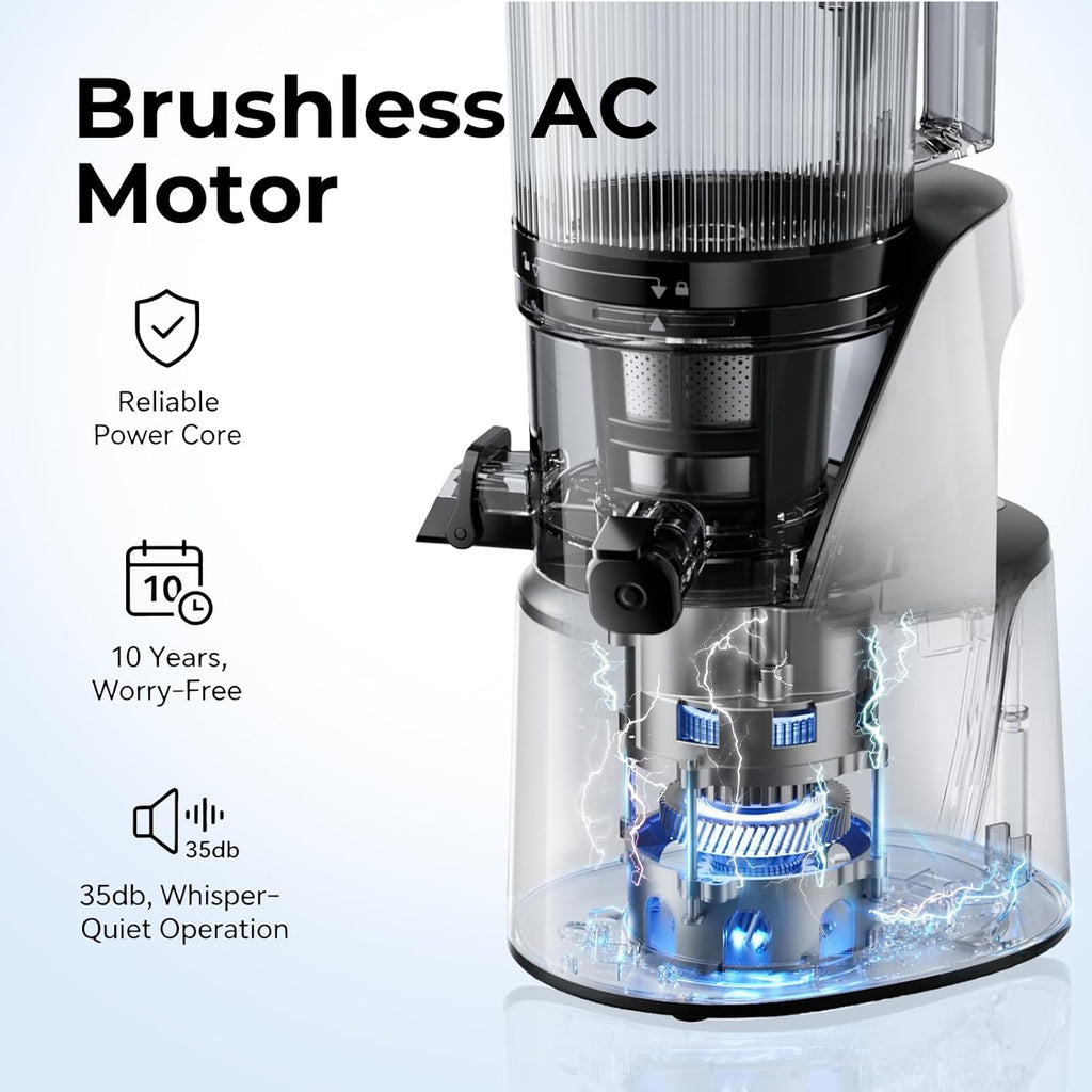 EanOruus Juicer Machines, 3-in-1 Cold Press Juicer with 6.5' Extra Large Chute, 100oz Large Capacity, AC Motor, Makes Juice, Nut Milk & Sorbet, Bright White